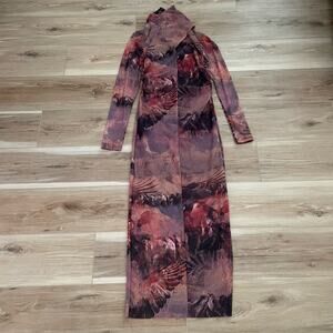 All Saints Tia Colca Mesh Western Horses Canyon Printed Midi Dress 4